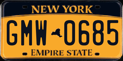 NY license plate GMW0685