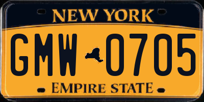 NY license plate GMW0705