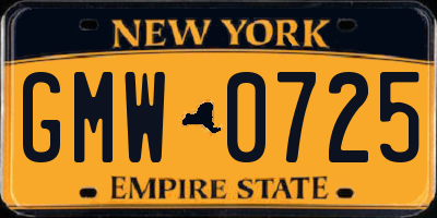 NY license plate GMW0725