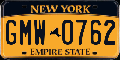 NY license plate GMW0762