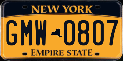 NY license plate GMW0807