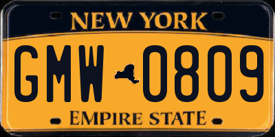NY license plate GMW0809