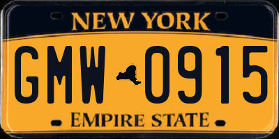 NY license plate GMW0915
