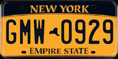 NY license plate GMW0929