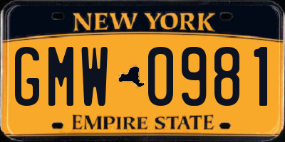 NY license plate GMW0981