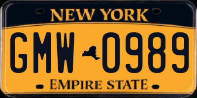 NY license plate GMW0989