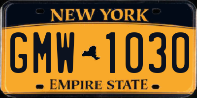 NY license plate GMW1030