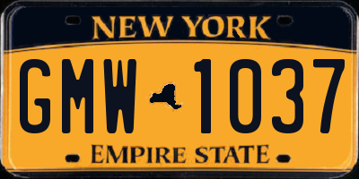 NY license plate GMW1037