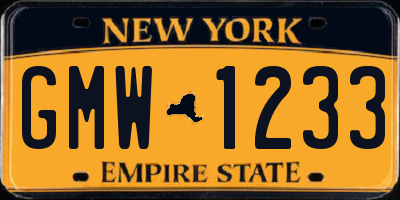 NY license plate GMW1233