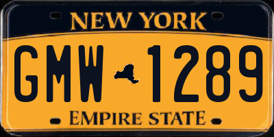 NY license plate GMW1289