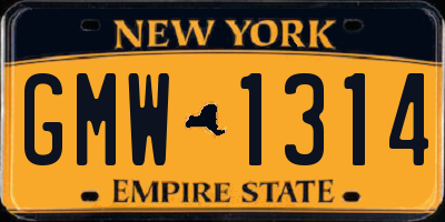 NY license plate GMW1314