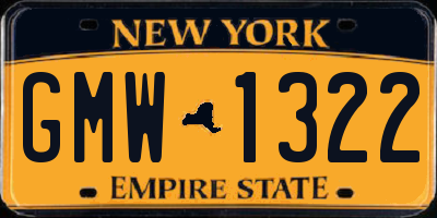 NY license plate GMW1322