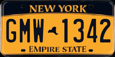 NY license plate GMW1342