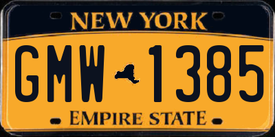 NY license plate GMW1385