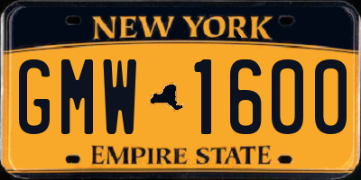 NY license plate GMW1600