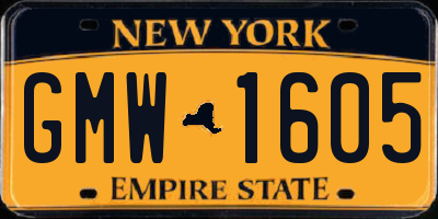 NY license plate GMW1605