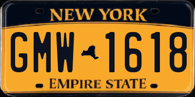 NY license plate GMW1618