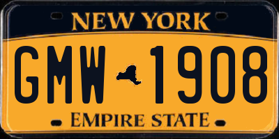 NY license plate GMW1908