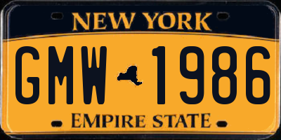 NY license plate GMW1986