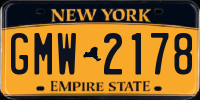 NY license plate GMW2178