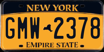 NY license plate GMW2378