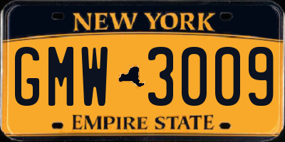 NY license plate GMW3009