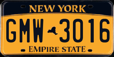 NY license plate GMW3016