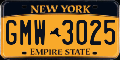 NY license plate GMW3025