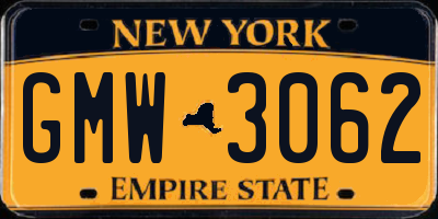 NY license plate GMW3062