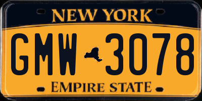 NY license plate GMW3078