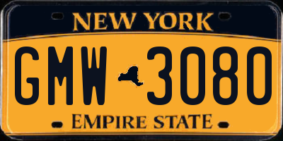 NY license plate GMW3080