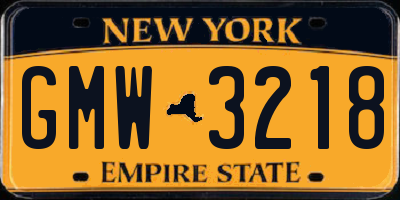 NY license plate GMW3218