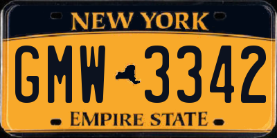NY license plate GMW3342