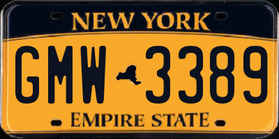 NY license plate GMW3389