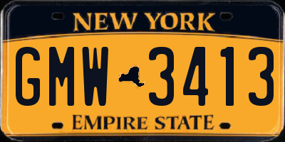 NY license plate GMW3413
