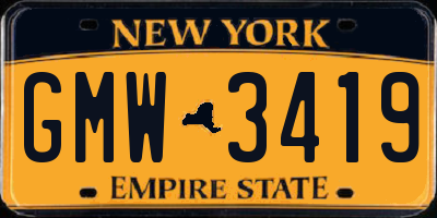 NY license plate GMW3419