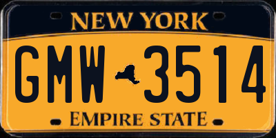 NY license plate GMW3514
