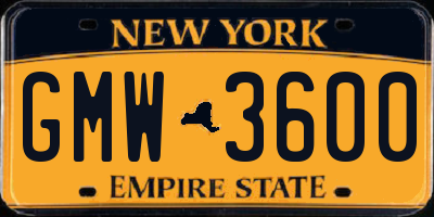 NY license plate GMW3600