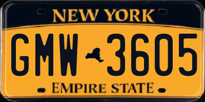 NY license plate GMW3605