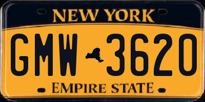NY license plate GMW3620