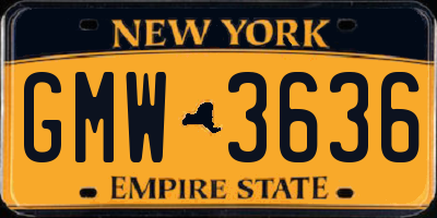 NY license plate GMW3636