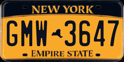 NY license plate GMW3647