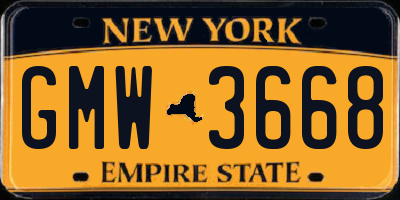 NY license plate GMW3668