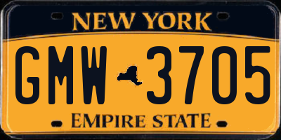 NY license plate GMW3705