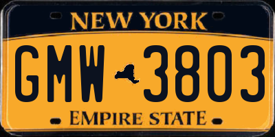 NY license plate GMW3803