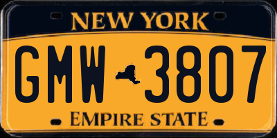 NY license plate GMW3807