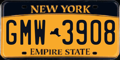 NY license plate GMW3908
