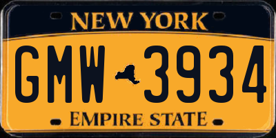 NY license plate GMW3934