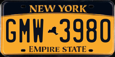 NY license plate GMW3980