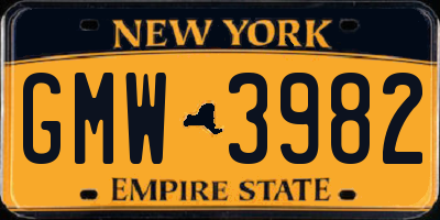 NY license plate GMW3982